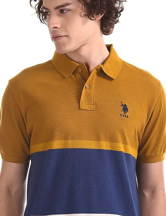 U.S. Polo Assn. Blue And Mustard Pique Polo Shirt