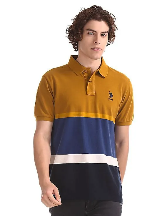 U.S. Polo Assn. Blue And Mustard Pique Polo Shirt