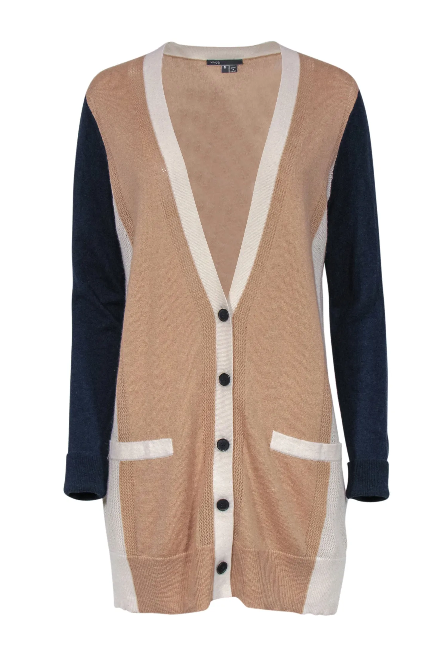 Vince - Tan Cream & Navy Button Front Cardigan Sz M