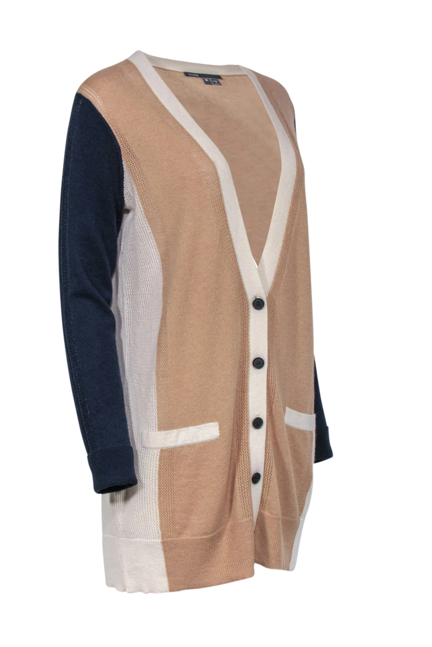 Vince - Tan Cream & Navy Button Front Cardigan Sz M