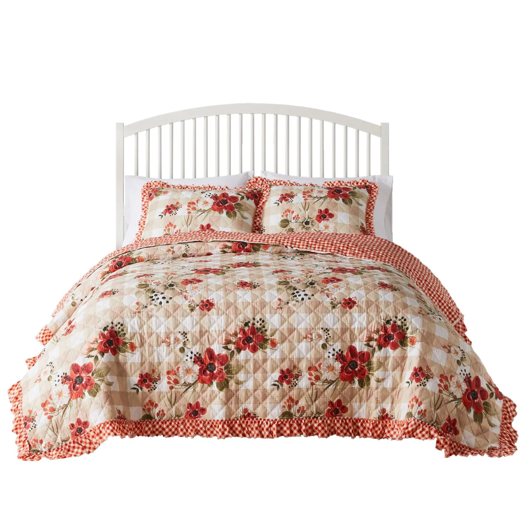 Wheatly Ruffled Gingham Quilt And Pillow Sham Set