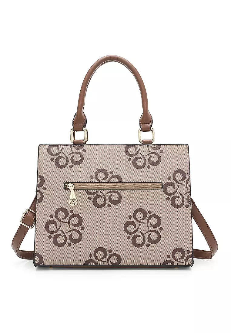 Wild Channel Women's Monogram Top Handle Bag / Sling Bag / Crossbody Bag - Beige