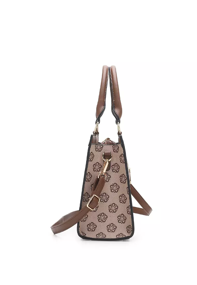 Wild Channel Women's Monogram Top Handle Bag / Sling Bag / Crossbody Bag - Beige