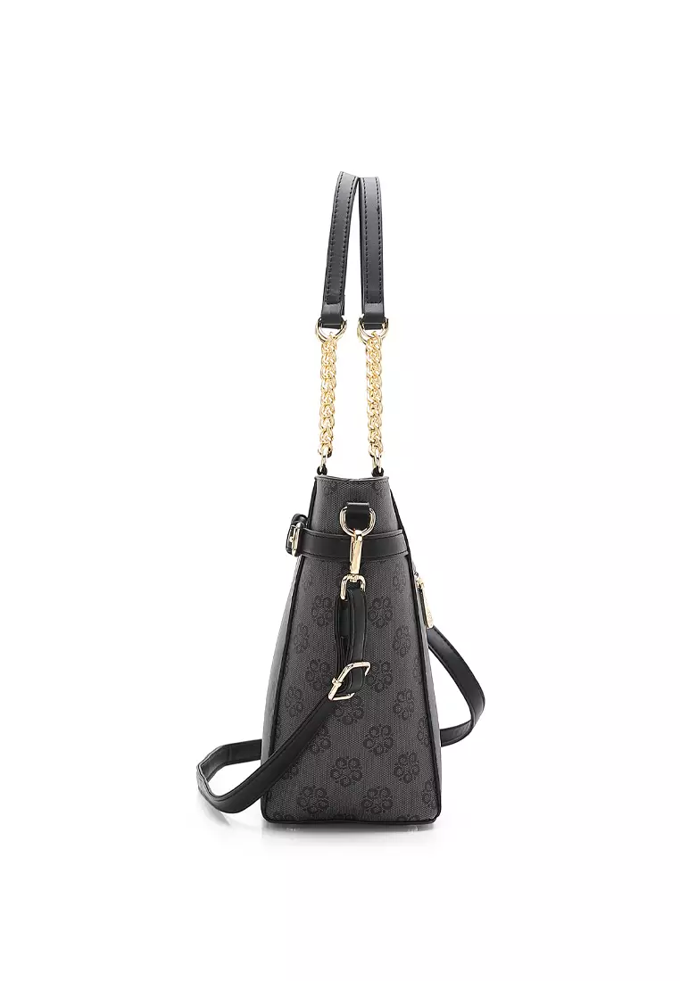 Wild Channel Women's Monogram Top Handle Bag / Sling Bag / Crossbody Bag - Black